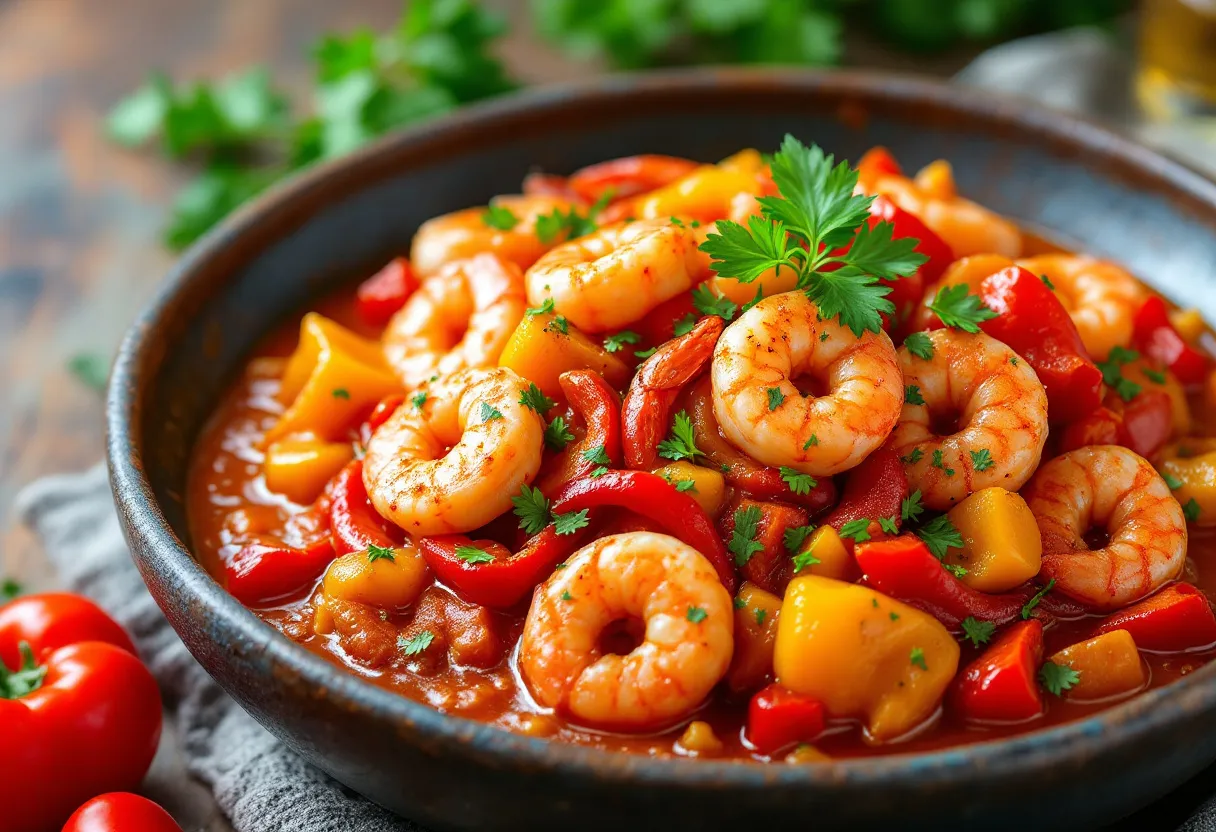 Basque Peppers and Prawns recipe image