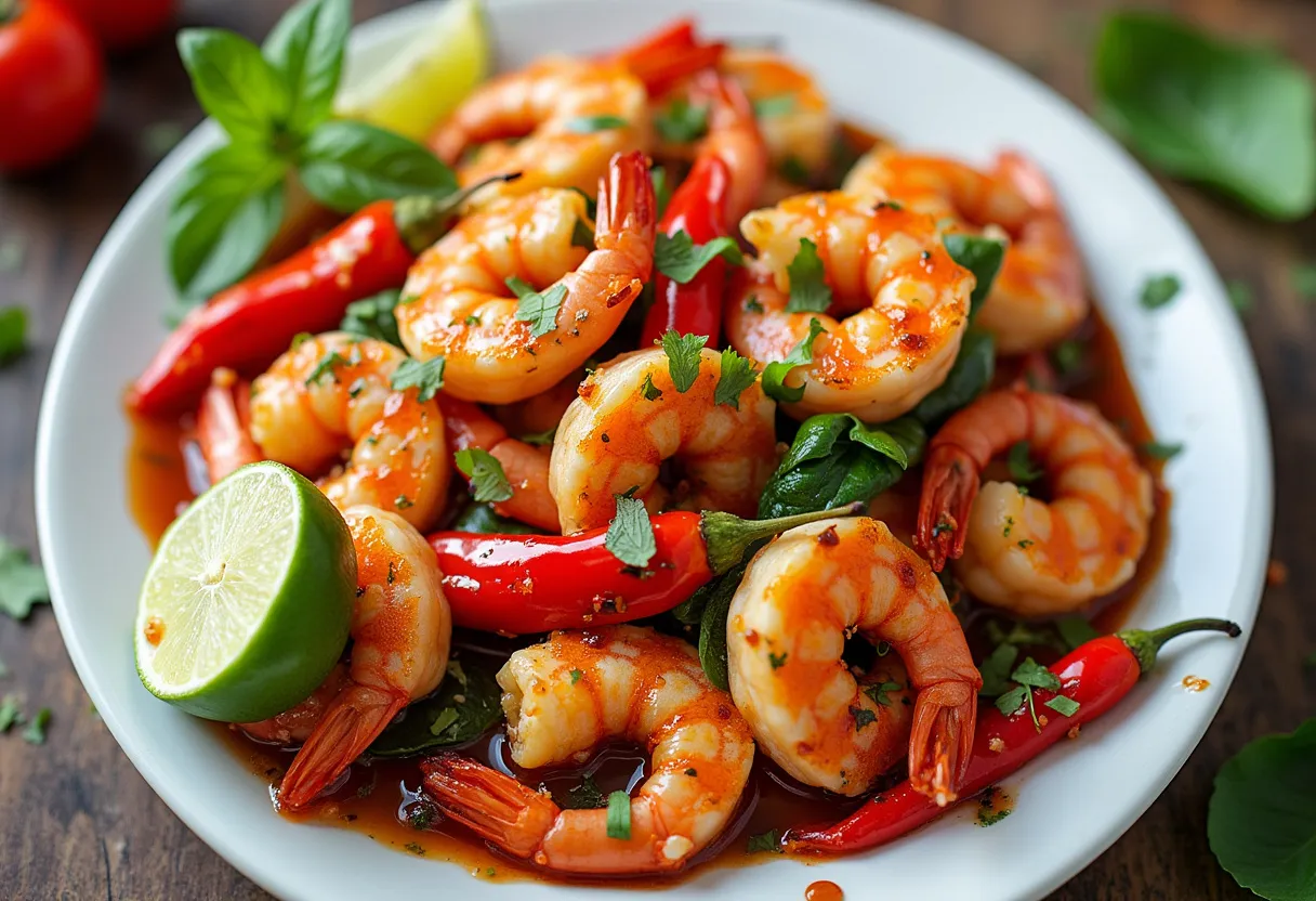 Chili Basil Prawns recipe image