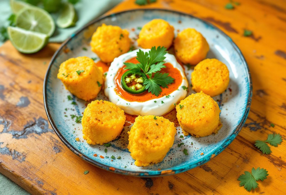 Fufu Bites with Spicy Yogurt Dip