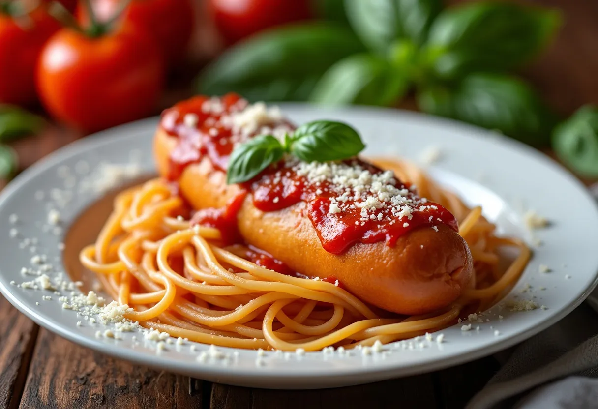 Hot Dog With Spaghetti Through It