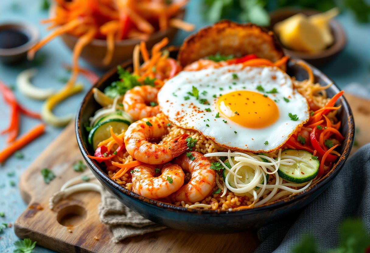 Kimchi-rubbed Prawn Bibimbap