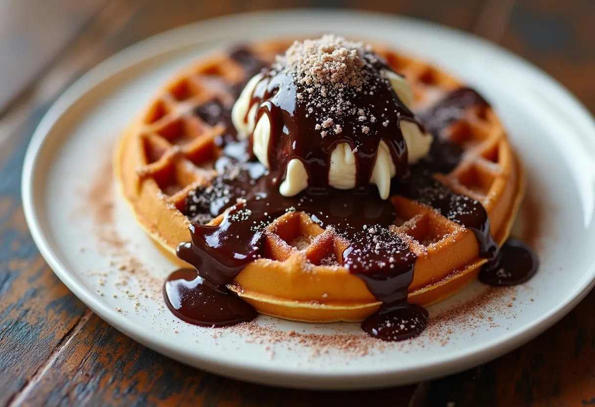 Liège Waffle with Warm Chocolate Sauce