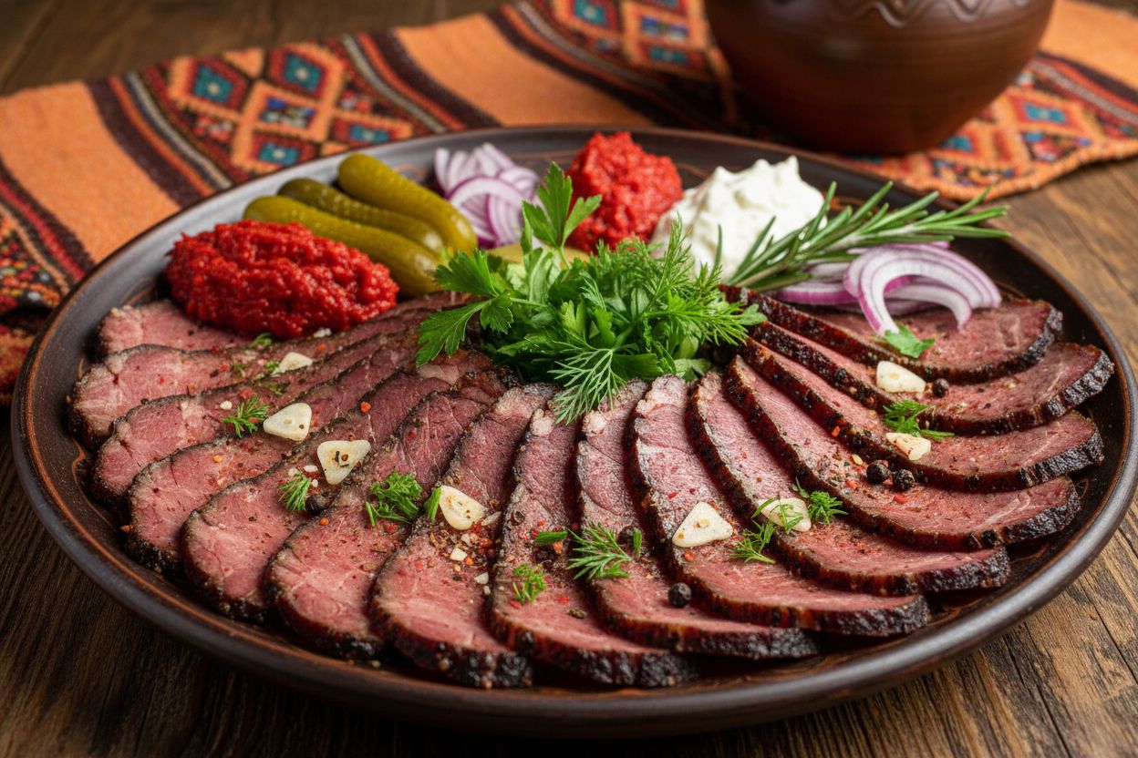 Pastramă de oaie afumată cu turbă recipe image