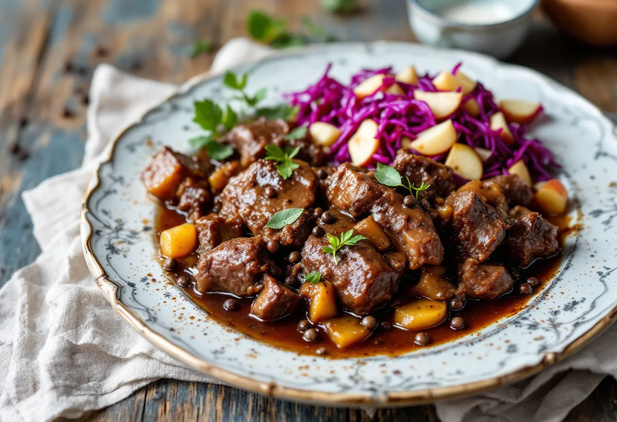 Rheinischer Sauerbraten mit Apfel-Rotkohl recipe image