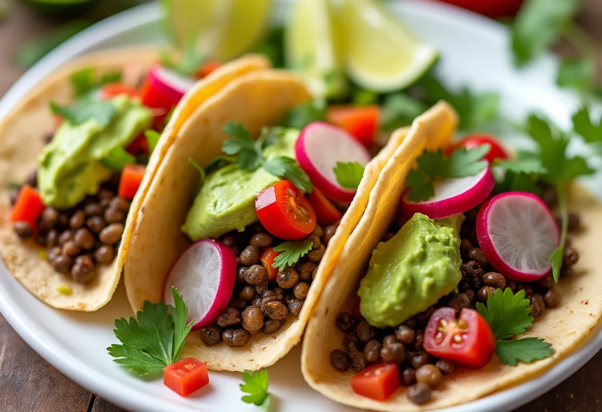 Vegan Lentil Tacos With Avocado Crema