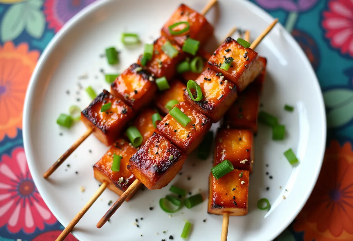 Yuzu Miso Glazed Tofu Skewers