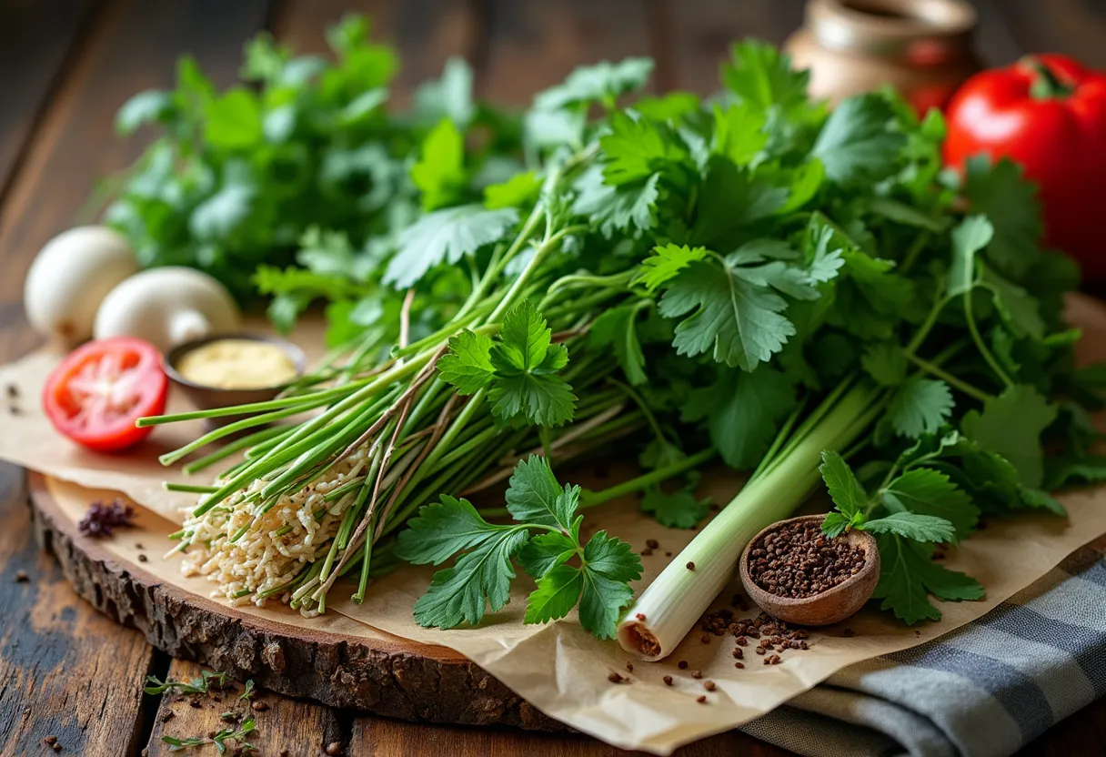 A colorful fusion of Vietnamese herbs and French cuisine elements.