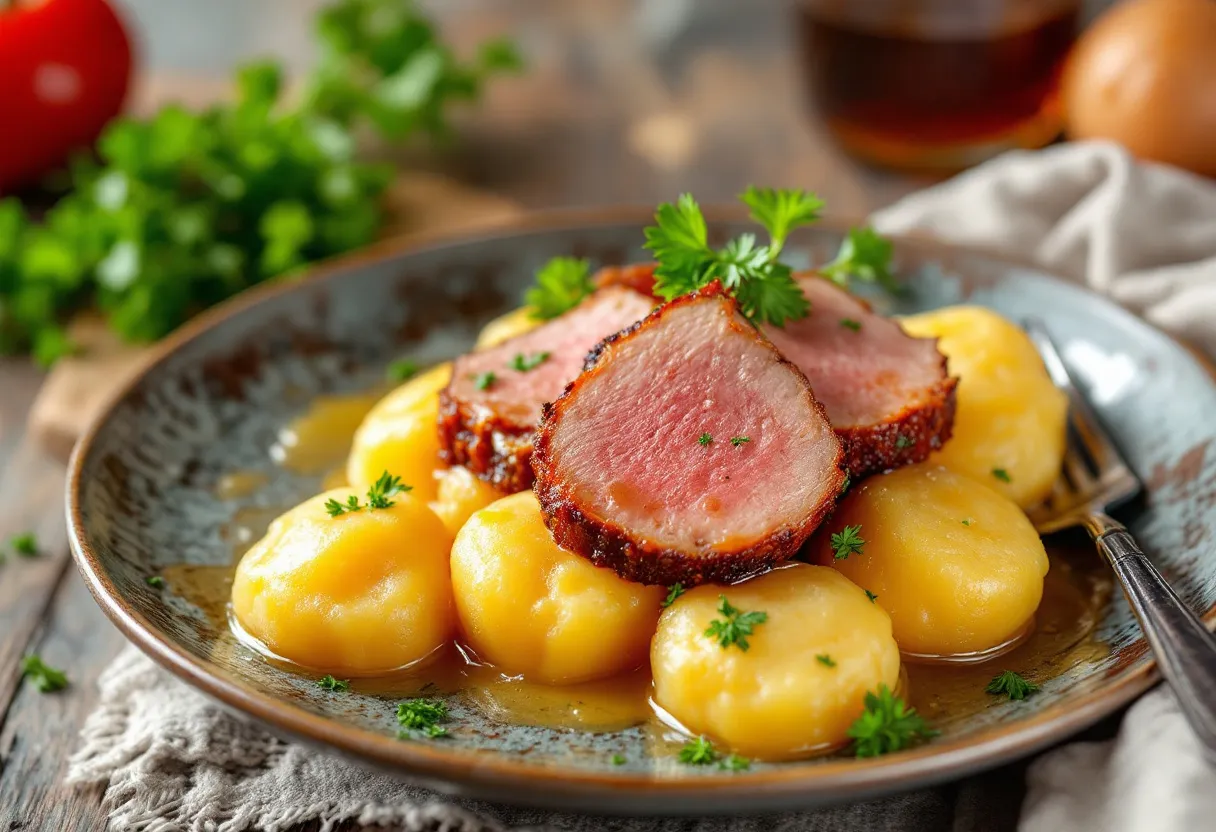 Kartoffelklöße mit Braunschweiger Schweinebacke