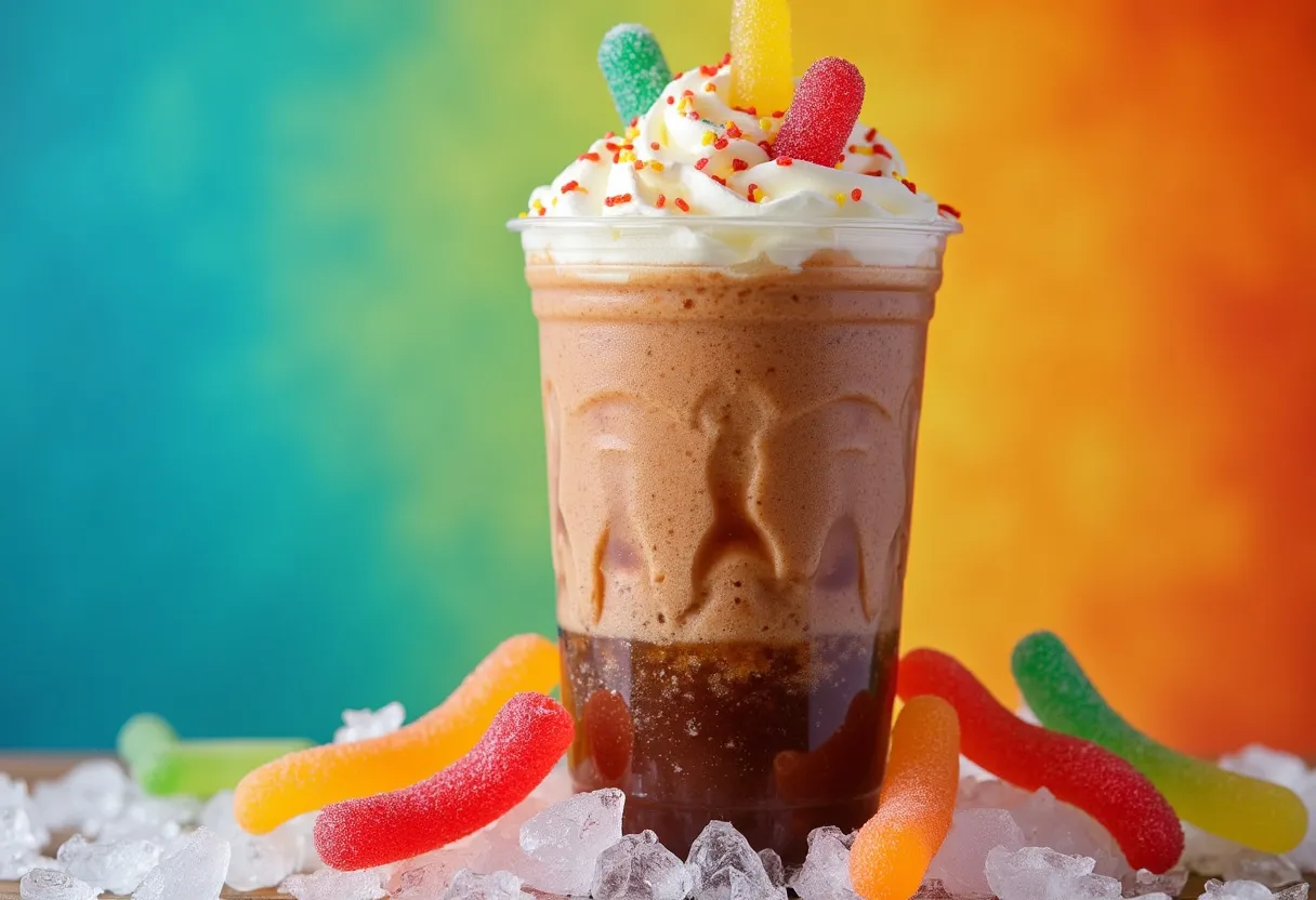 Root Beer Slurpee With Gummy Worms From The Simpsons Tv Show